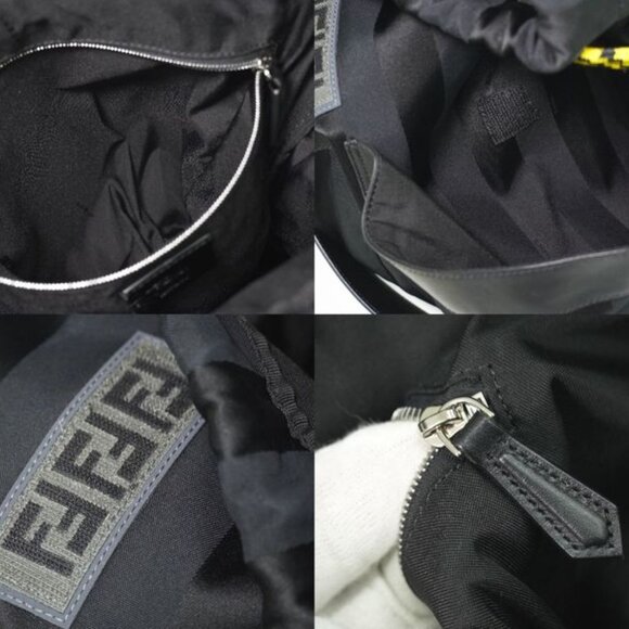 Fendi Strike Pecan 2-Way Backpack Shoulder Bag Nylon Leather Black